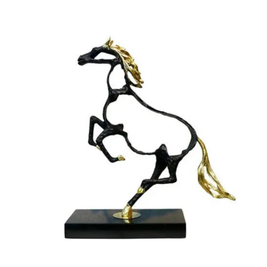 ArtZ® Noir Stallion Sculpture Abstract Horse Metal Sculpture Gold and Black