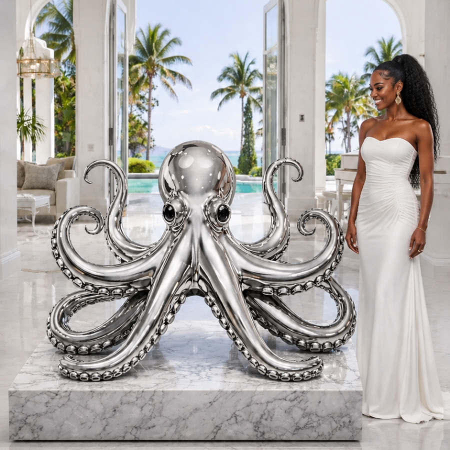 OSO Stainless Steel Eighth Sovereign Sculpture Stainless Steel Octopus Sculpture