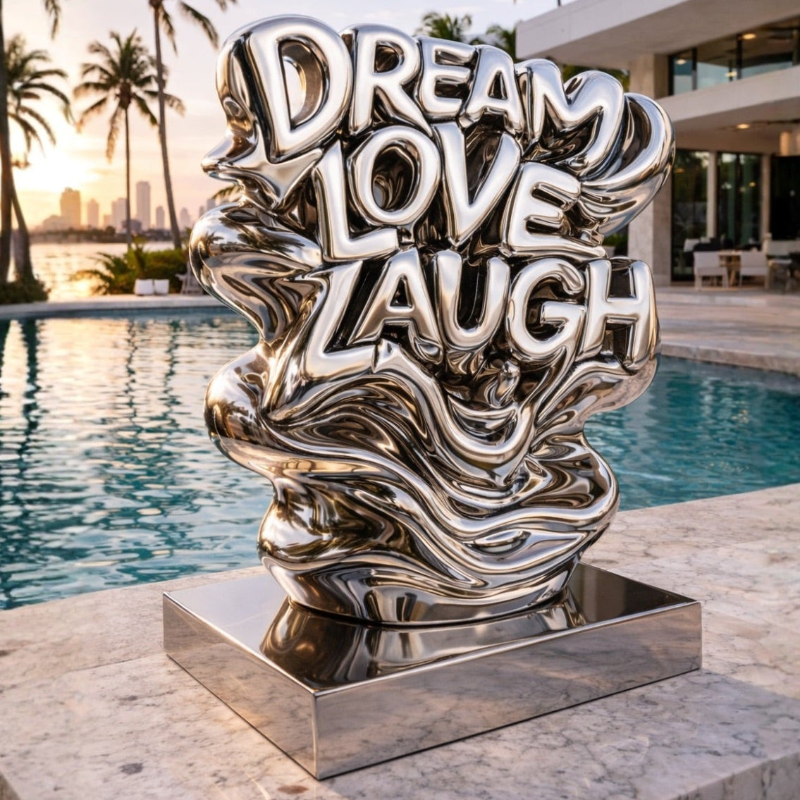 OSO Stainless Steel Luxe Mantra Sculpture Stainless Steel Melting Dream Love Laugh Sculpture