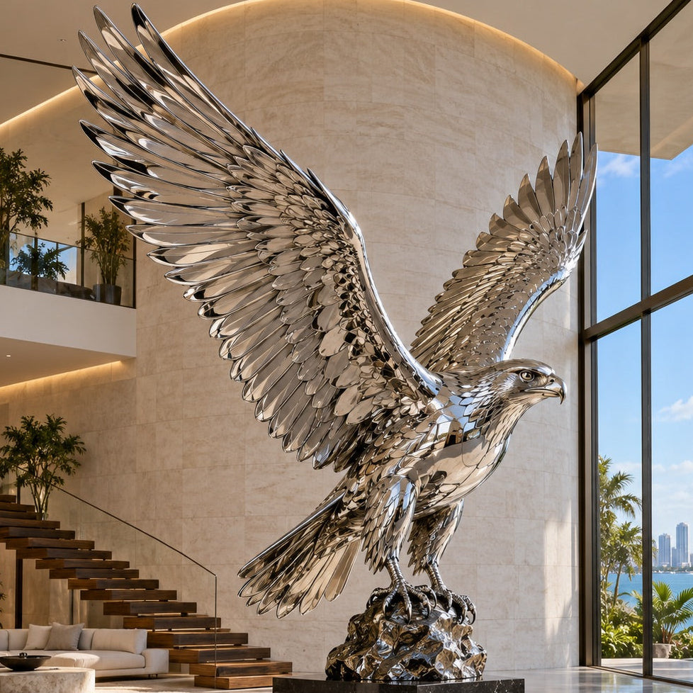 OSO Stainless Steel Sovereign Flight Falcon Sculpture