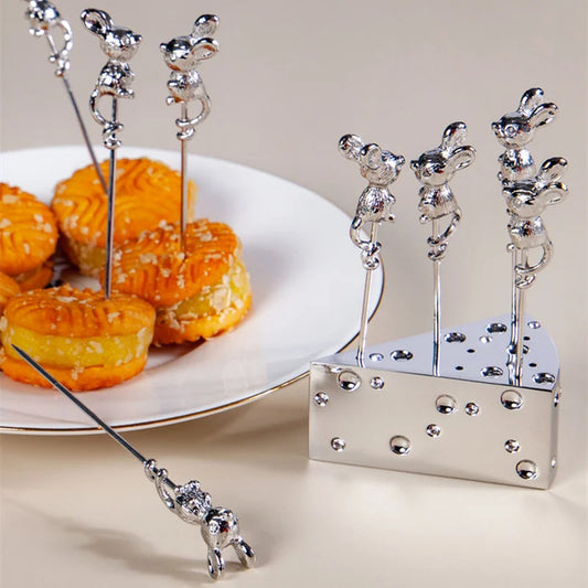 ArtZ® Stainless Steel Fruit And Cheese Picks With Base Mouse Design Stainless Steel Fruit And Cheese Picks With Base