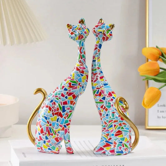 ArtZ® Nordic Cat Sculptures - Set of 2 Cat Sculptures Light Blue; Red; Yellow; Green