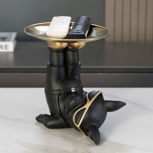 ArtZ® Yoga Bulldog Sculpture And Tray Bulldog Storage Bin And Tray