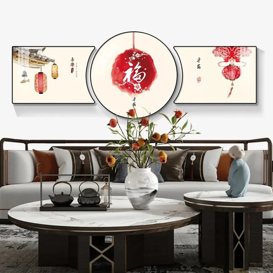 ArtZ® Framed Nordic 3 Piece Wall Decoration Set Wall Art Red Yellow (3 Piece Set) Small: Width 47.2 inch; Height 15.7 inch (120x40 cm)