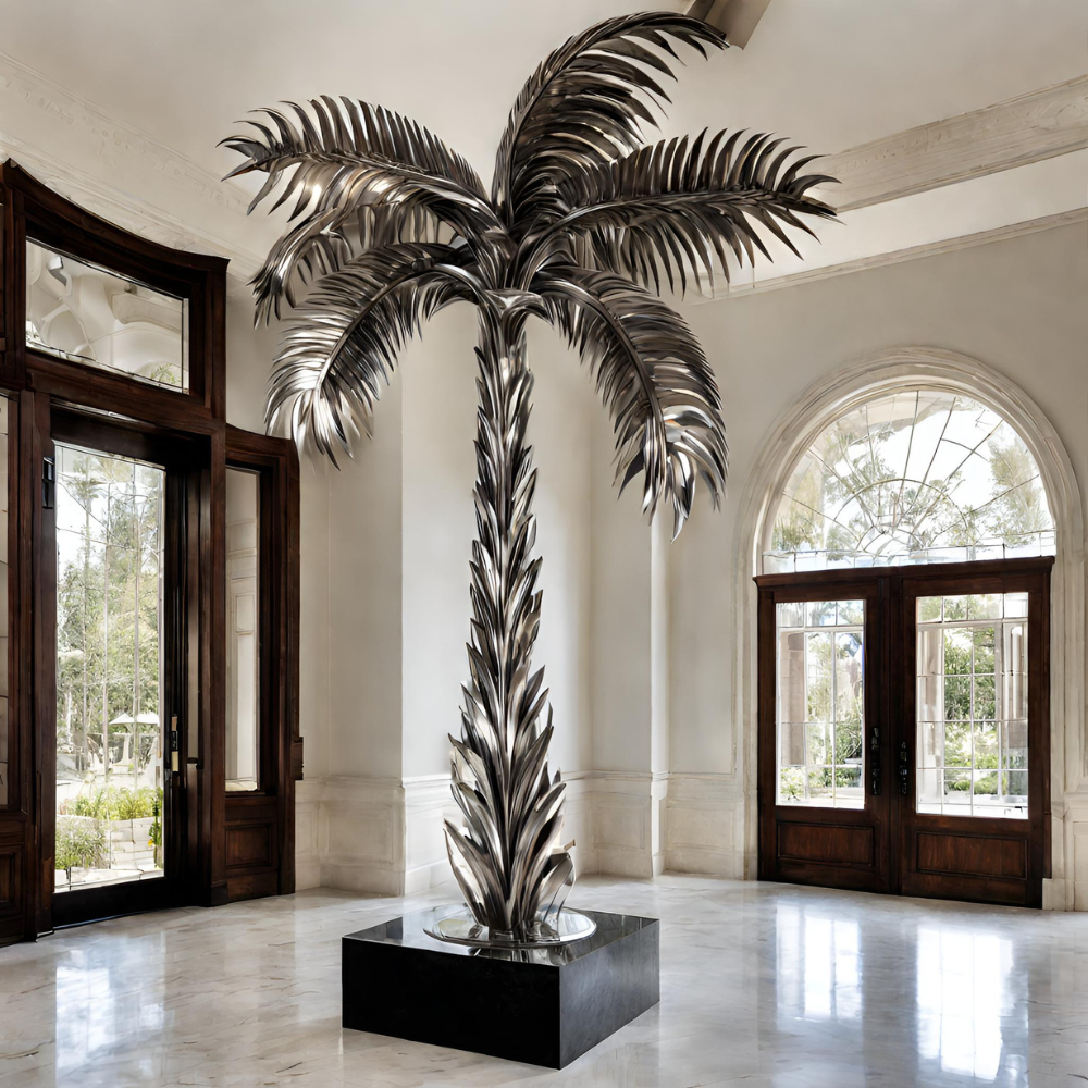 ArtZ® Stainless Steel Palm Tree Sculpture Stainless Steel Palm Tree Sculpture Height: 36 inch (91 cm)