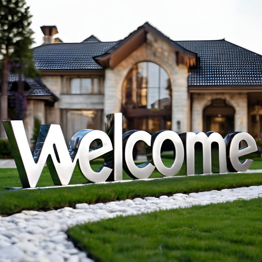 ArtZ® Stainless Steel Welcome Sculpture Stainless Steel Welcome Sculpture Width: 36 inch (91 cm)