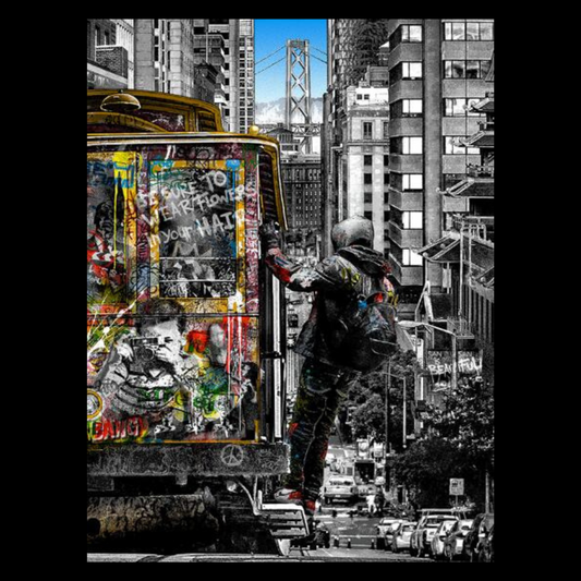 ArtZ® San Francisco Streetcar Painting Stainless Steel Wall Art 7.9 inch by 11.8 inch (20x30cm) No Frame