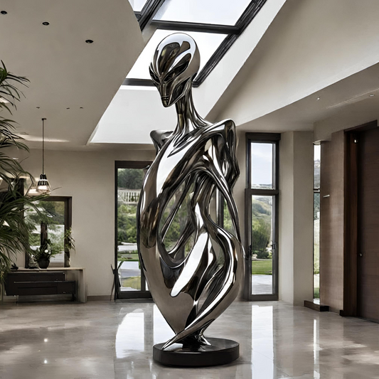 ArtZ® Stainless Steel Alien Sculpture Stainless Steel Alien Sculpture A Height: 72 inch (183 cm)