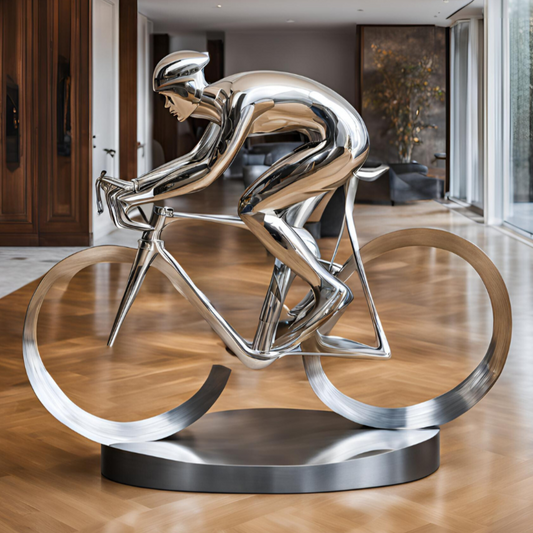 ArtZ® Stainless Steel Cyclist Sculpture Stainless Steel Cyclist Sculpture Height: 36 inch (91 cm)