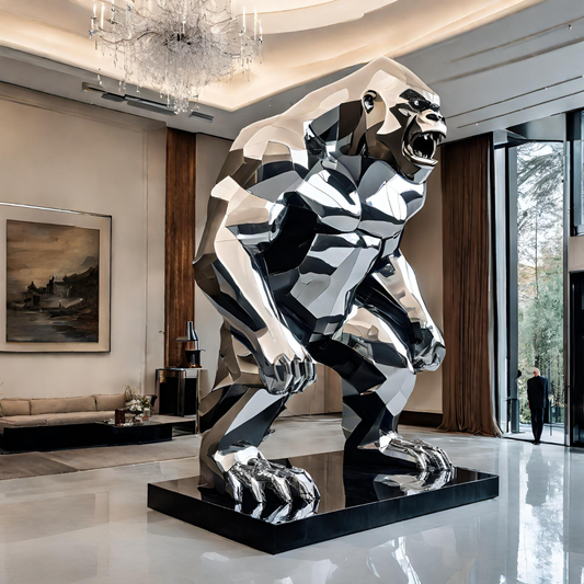 OSO Stainless Steel Gorilla Sculpture Stainless Steel Gorilla Sculpture B Height: 36 inch (91 cm)