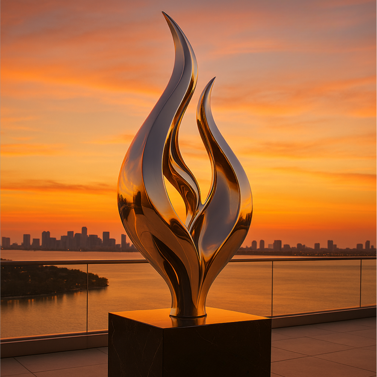 OSO Stainless Steel Inferno Flame Sculpture Stainless Steel Flame Sculpture Height: 36 inch (91 cm)