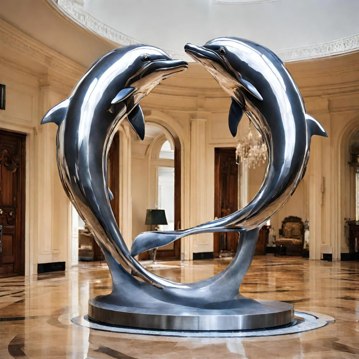 ArtZ® Stainless Steel Dolphins Sculpture Stainless Steel Dolphins Sculpture Height: 36 inch (91 cm)