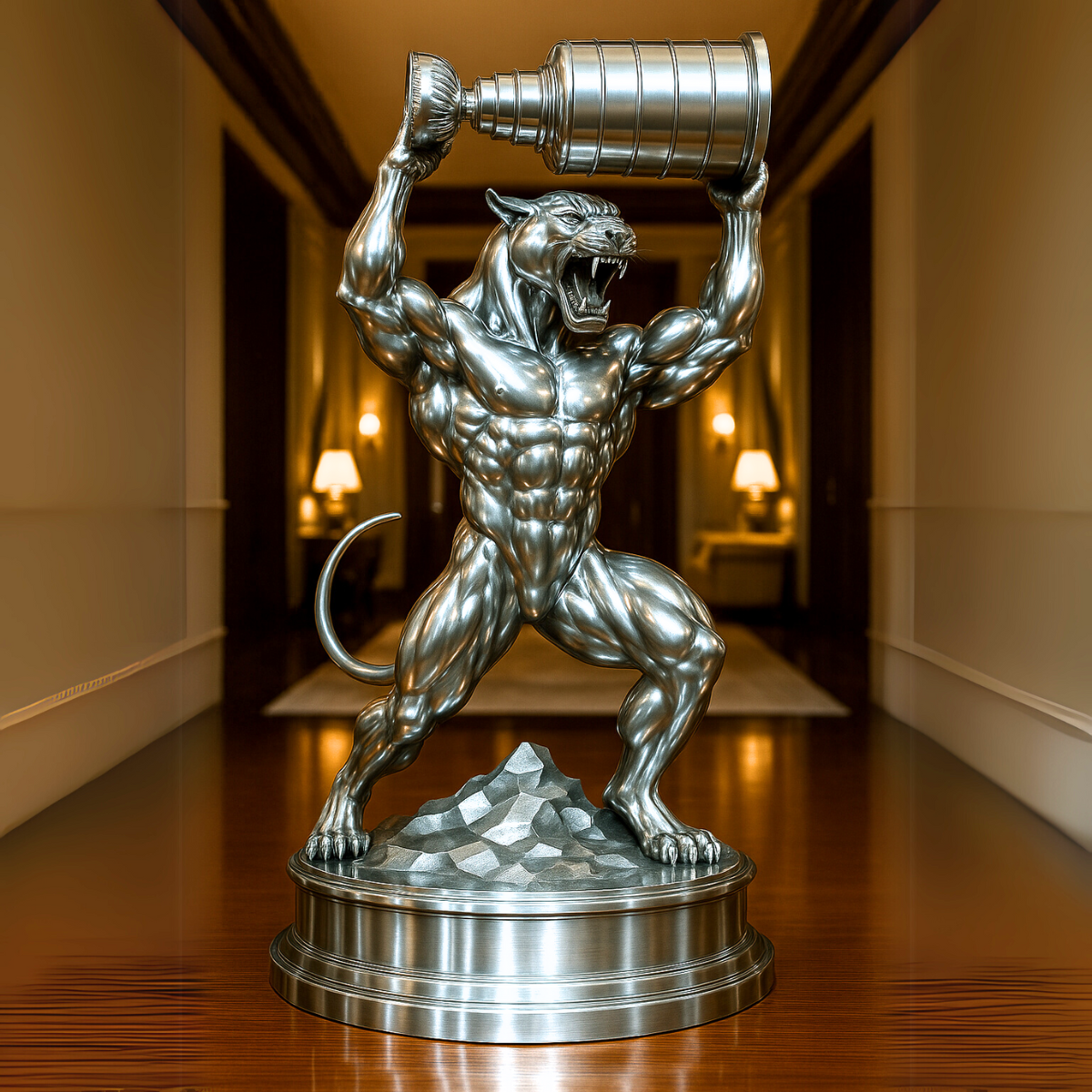 OSO Stainless Steel We Are The Champions Sculpture Stainless Steel Florida Panthers Stanley Cup Hockey Sculpture Height: 36 inch (91 cm)