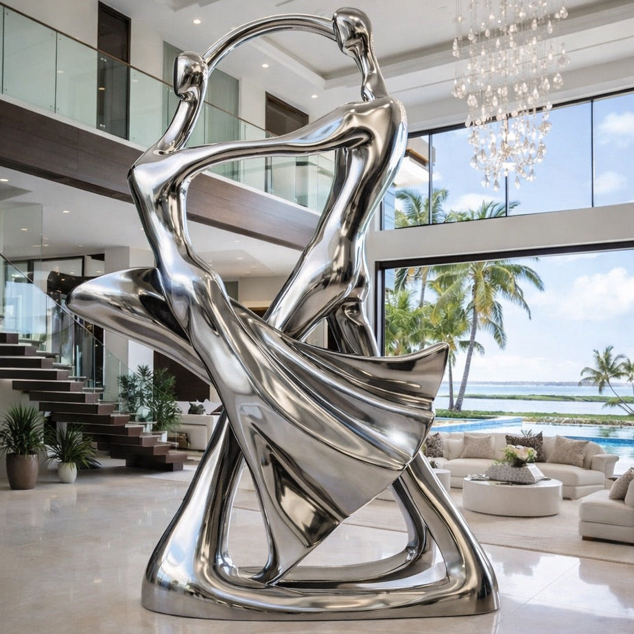 OSO Stainless Steel Aurelian Waltz Sculpture Stainless Steel Dancing Couple Sculpture
