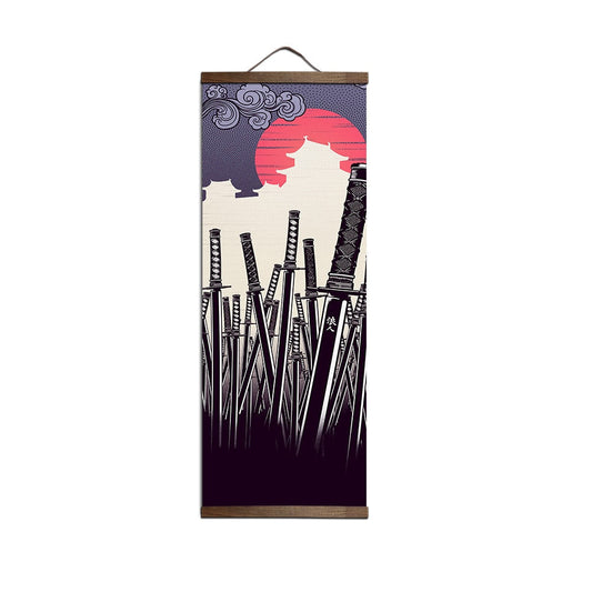 ArtZ® Red Warrior Samurai Paintings Wall Art Black Swords 9.8 inch by 31.5 inch (25x80cm)