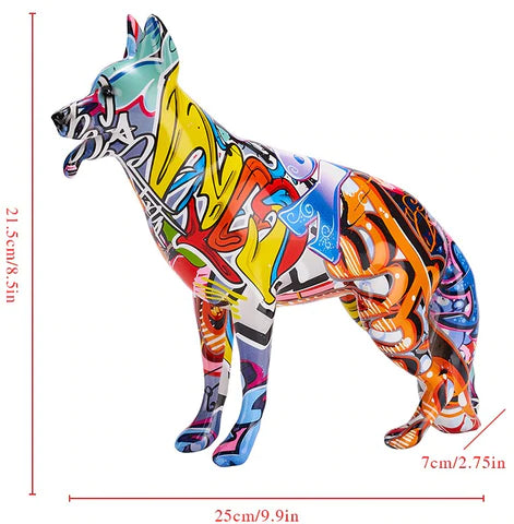 ArtZ® German Shepherd Graffiti Painted Statue Graffiti Dog Sculptures