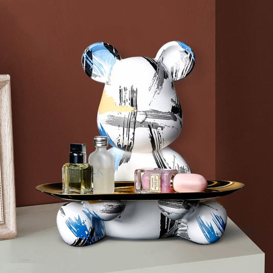 ArtZ® Bear Graffiti Painted Sculpture Table Tray Sculptures Blue