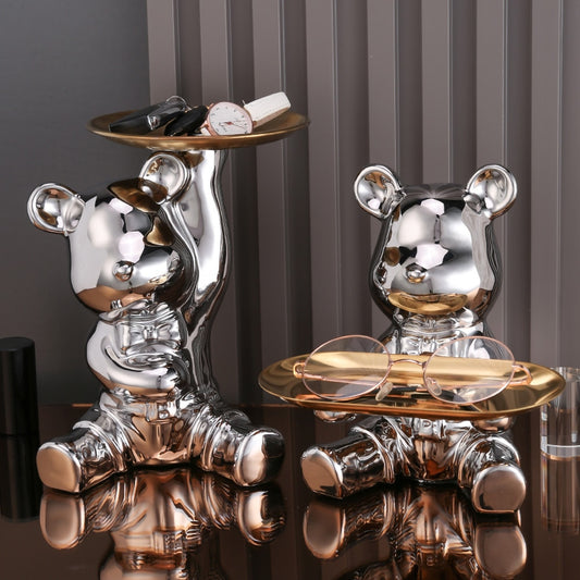 ArtZ® Ceramic Bear Sculpture Tray And Piggy Bank Sculptures