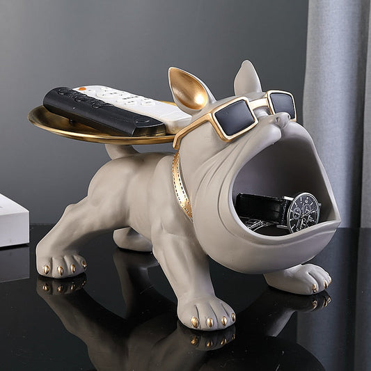 ArtZ® Bodybuilder Bulldog Storage Bin And Tray Bull Dog Storage Bin And Tray Sculptures Gray