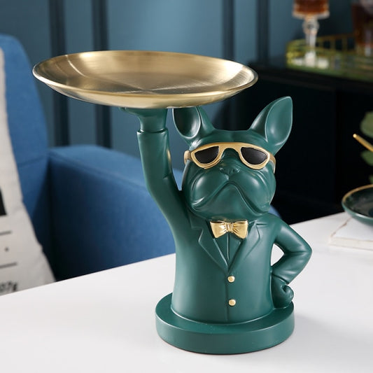 ArtZ® Bulldog Sculpture Table Tray and Piggy Bank Sculptures Green No Coin Bank