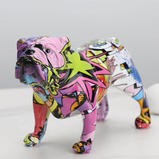 ArtZ® English Bulldog Graffiti Painted Statue Graffiti Dog Sculptures Abstract