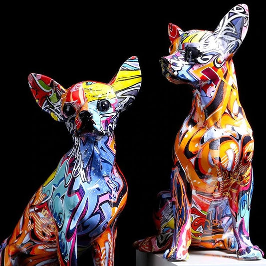 ArtZ® Chihuahua Graffiti Painted Statue Graffiti Dog Sculptures