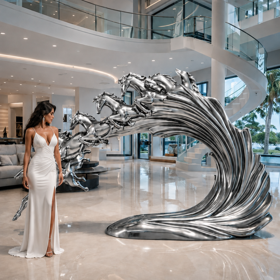 OSO Stainless Steel Aurelian Surge Sculpture Stainless Steel Horses Sculpture