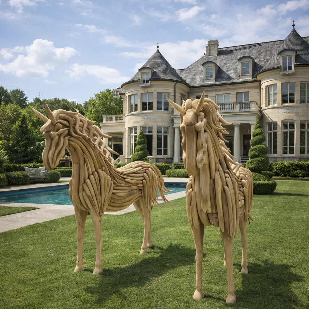 ArtZ® Solid Wood Handmade Artisan Stallion Sculpture