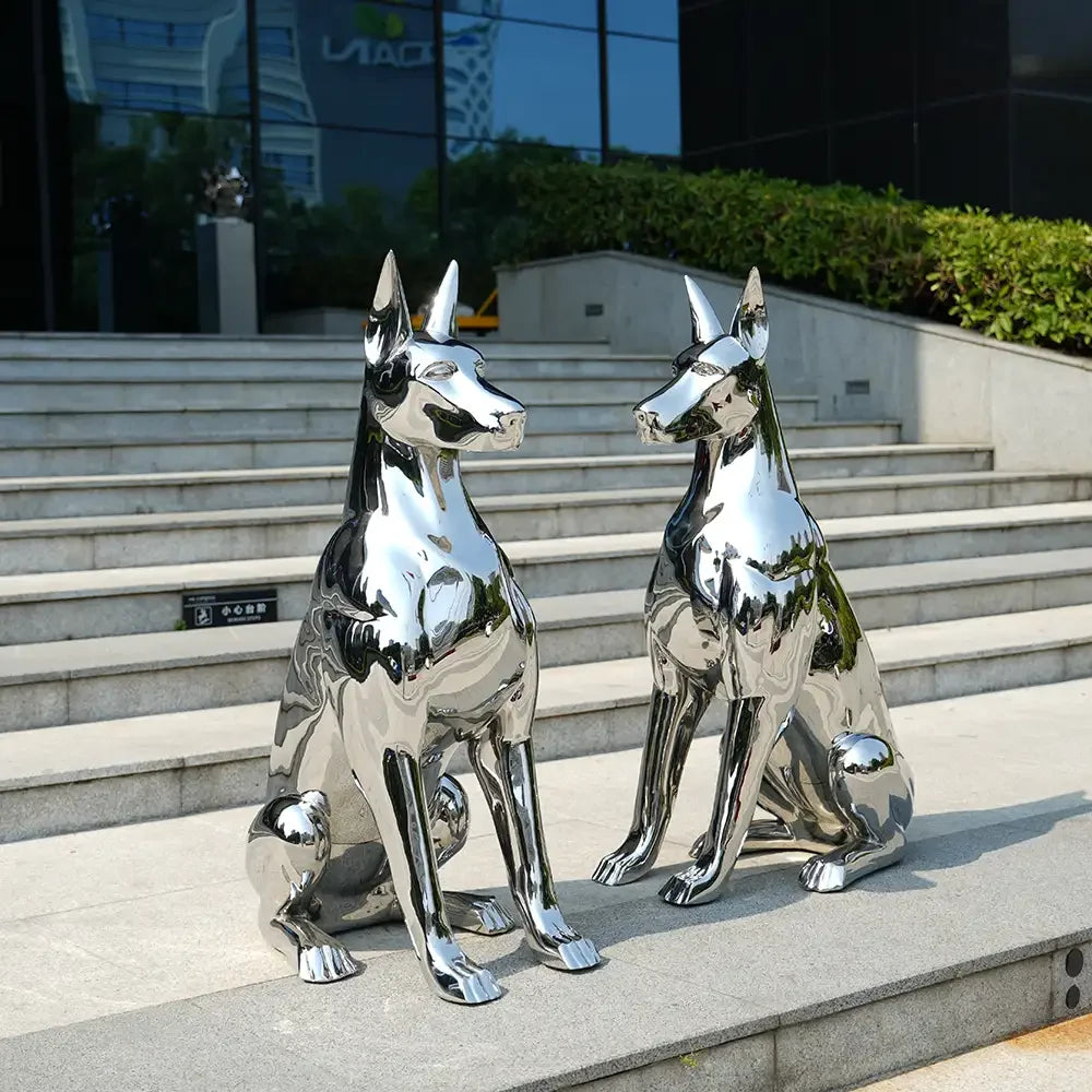ArtZ® Escultura de aço inoxidável de Doberman Pinscher – ArtZMiami