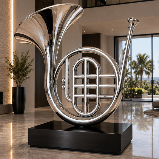 Andrew Smith Stainless Steel Resonant Legacy Sculpture Andrew Smith Stainless Steel Resonant Legacy Sculpture French Horn