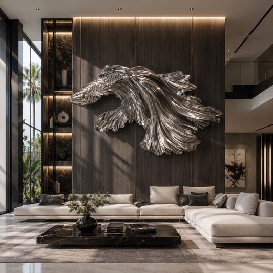 OSO Stainless Steel Celestial Current Sculpture Stainless Steel Fish Sculpture Height: 19.6 inch (50 cm) Silver