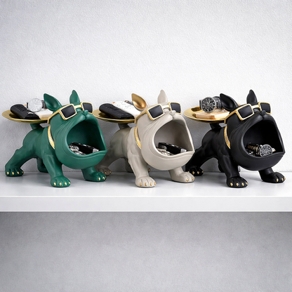 ArtZ® Bodybuilder Bulldog Storage Bin And Tray Bull Dog Storage Bin And Tray Sculptures Full Set (3 Bulldogs)