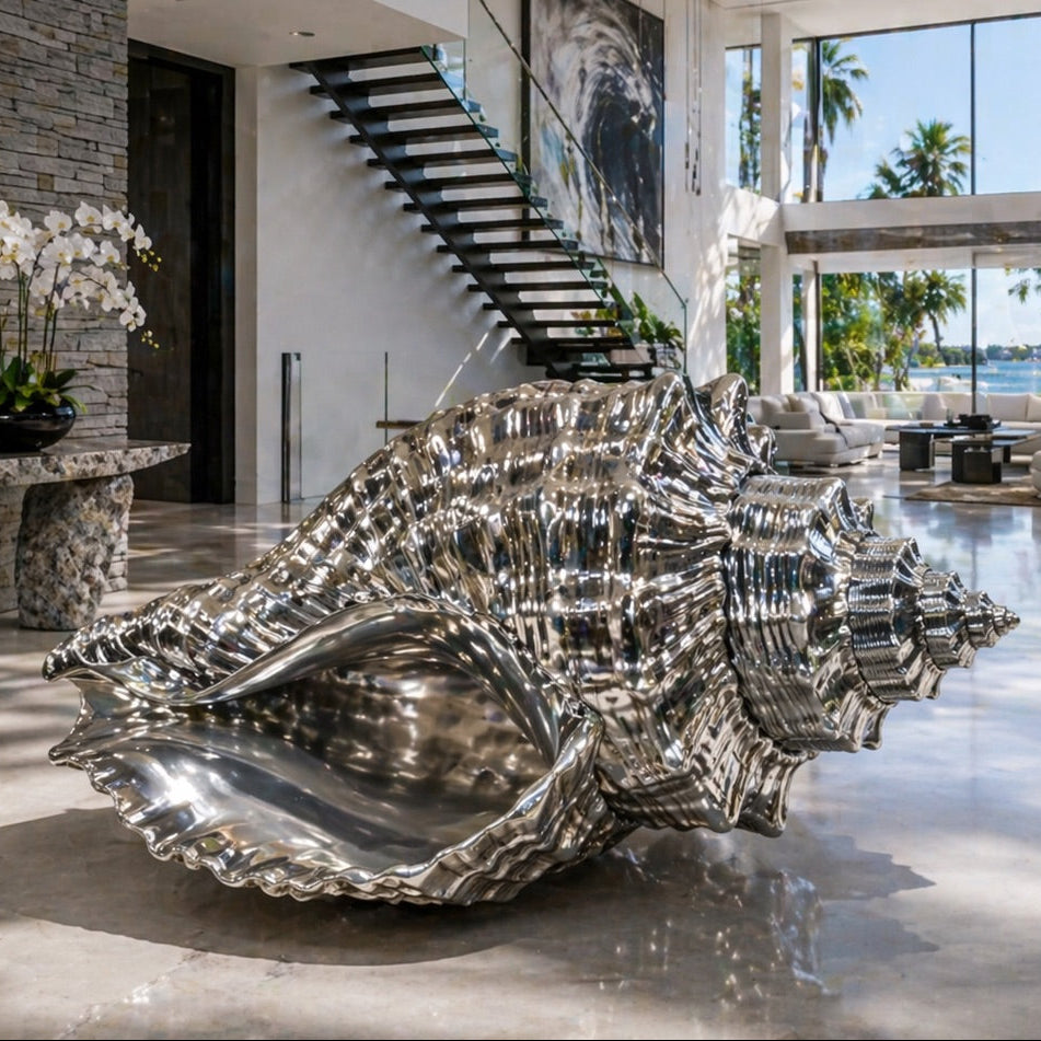 OSO Stainless Steel Elysian Shell Sculpture Stainless Steel Shell Sculpture