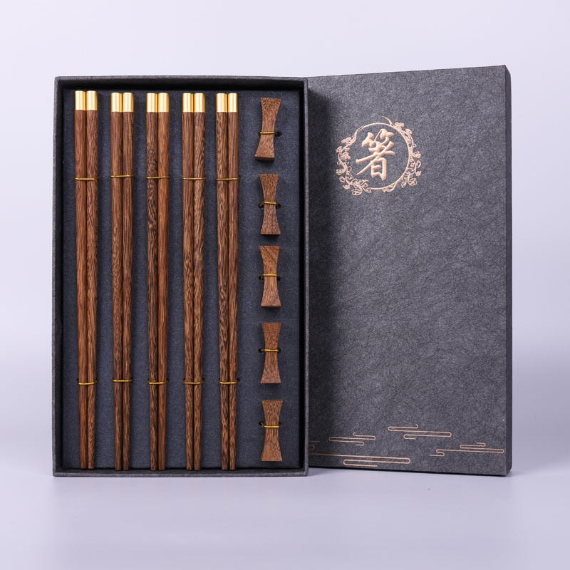 Premium Wenge Wood Chopsticks and Chopstick Rests 5 Sets