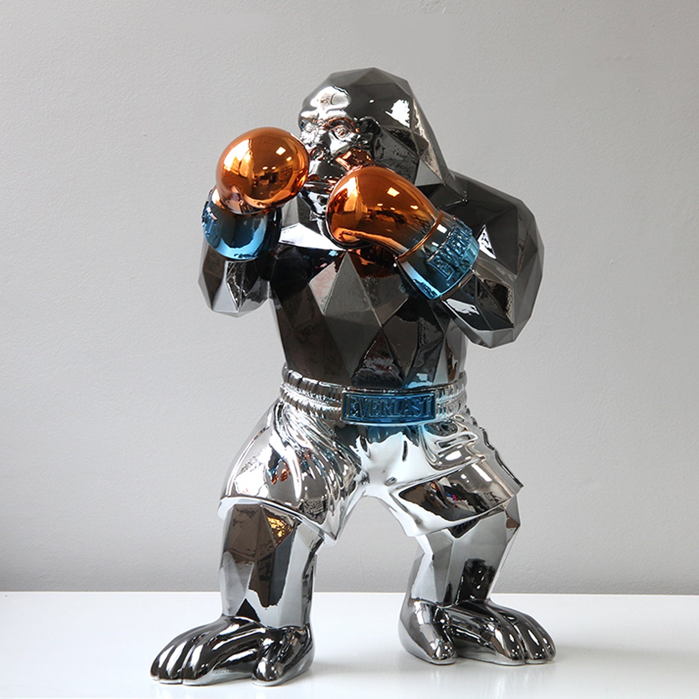 ArtZ® Urban Primate Boxing Gorilla Sculpture Boxing Gorilla Sculpture Black Gorilla; Silver Shorts; Orange Gloves