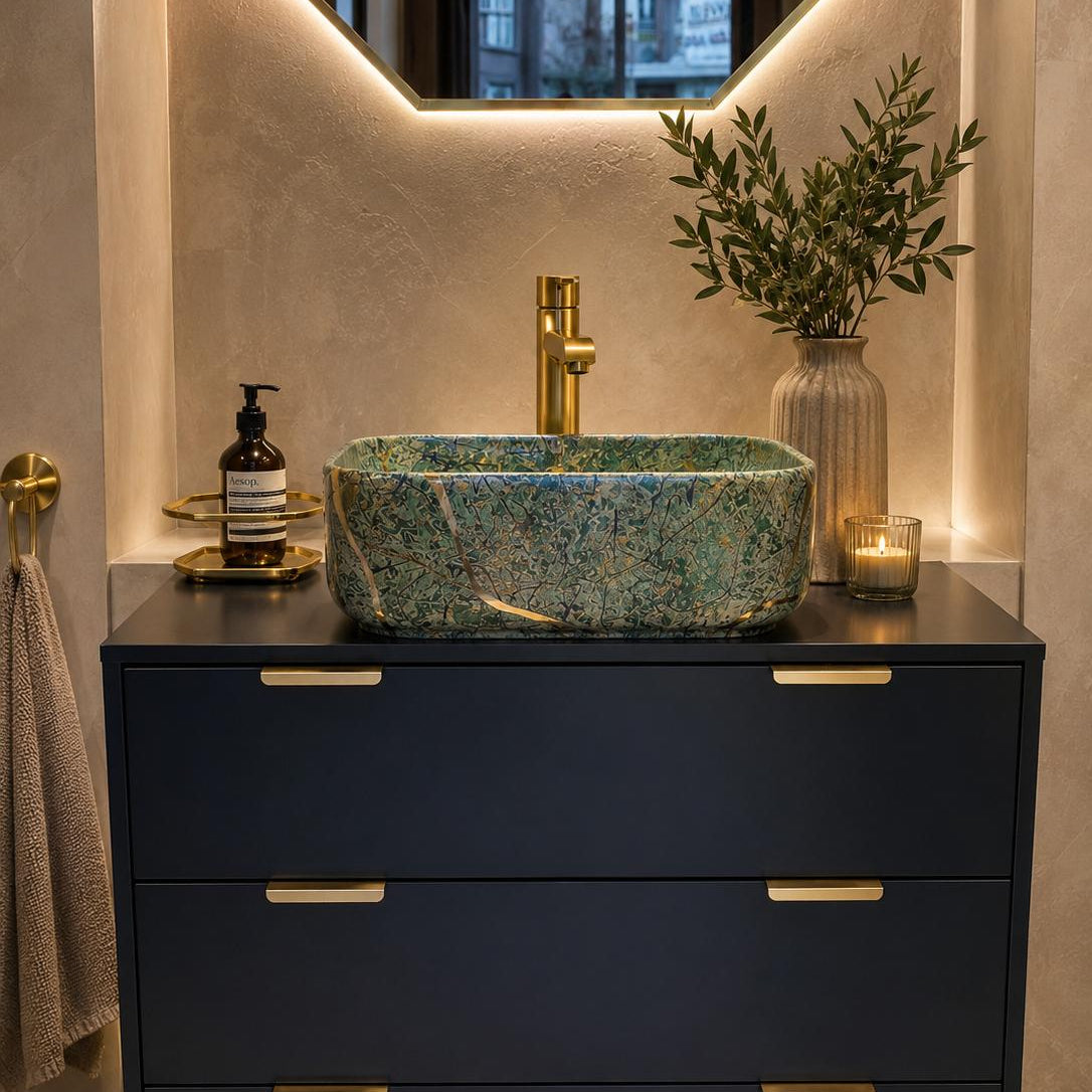 Rossella Fiorillo Ceramic Texture RF Kintsugi Line Model G43E Texture Green and Gold RF Sink