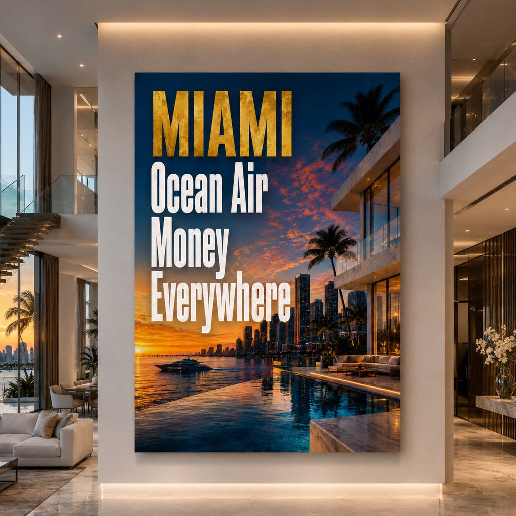 ArtZ® Paradise Is Earned Painting Wall Art MIAMI Ocean Air Money Everywhere 12 inch by 18 inch (30x45cm)