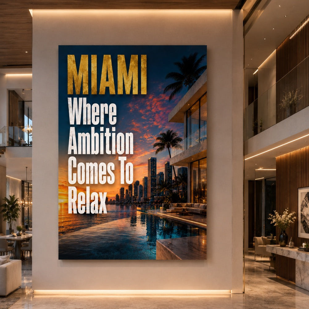 ArtZ® Paradise Is Earned Painting Wall Art MIAMI Where Ambition Comes To Relax 12 inch by 18 inch (30x45cm)