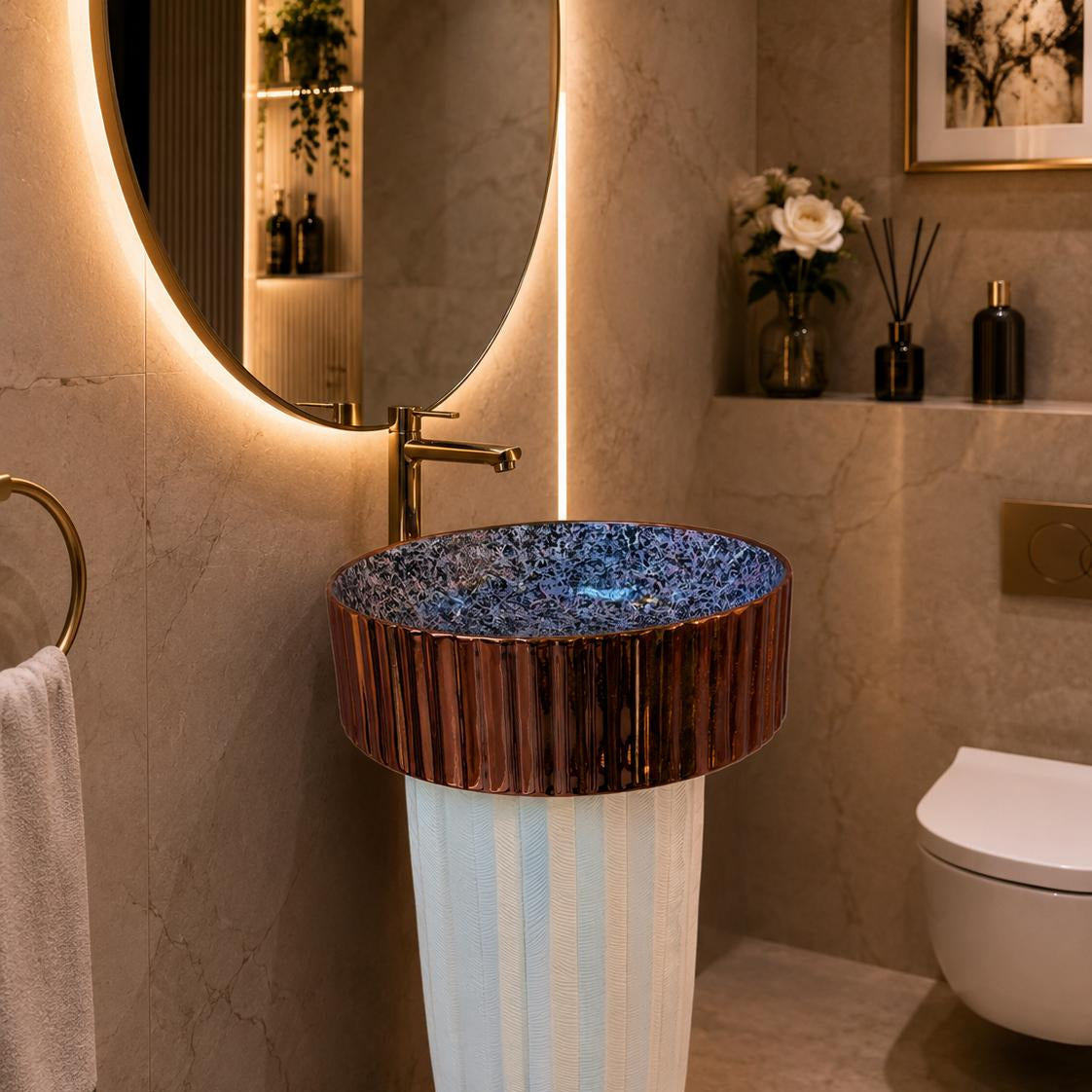 Rossella Fiorillo Ceramic Texture RF Eclisse Line Model Millerighe OSL010 Purple RF Texture Interior Rose Gold-plated Exterior Sink