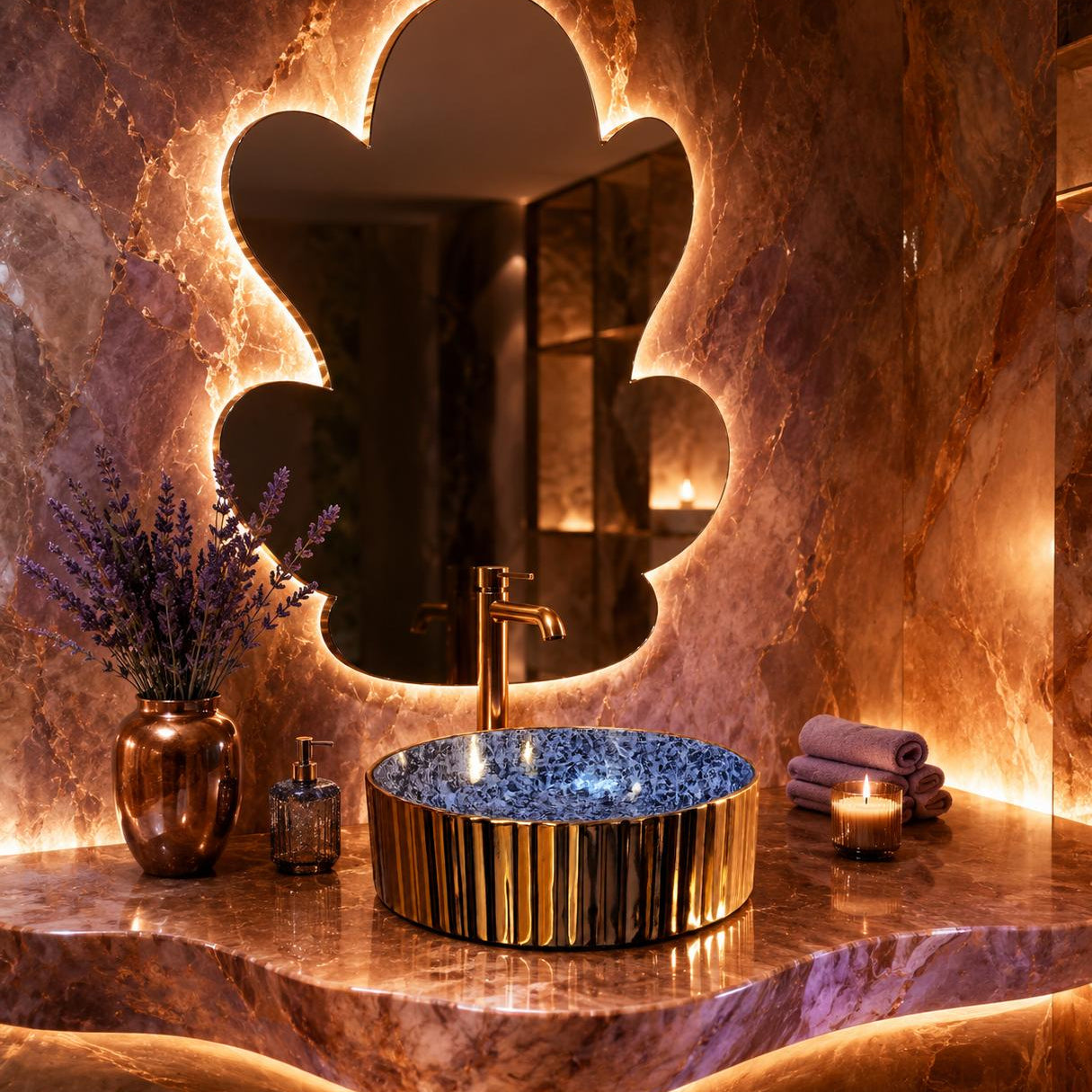 Rossella Fiorillo Ceramic Texture RF Eclisse Line Model Millerighe OSL010 Purple RF Texture Interior Rose Gold-plated Exterior Sink