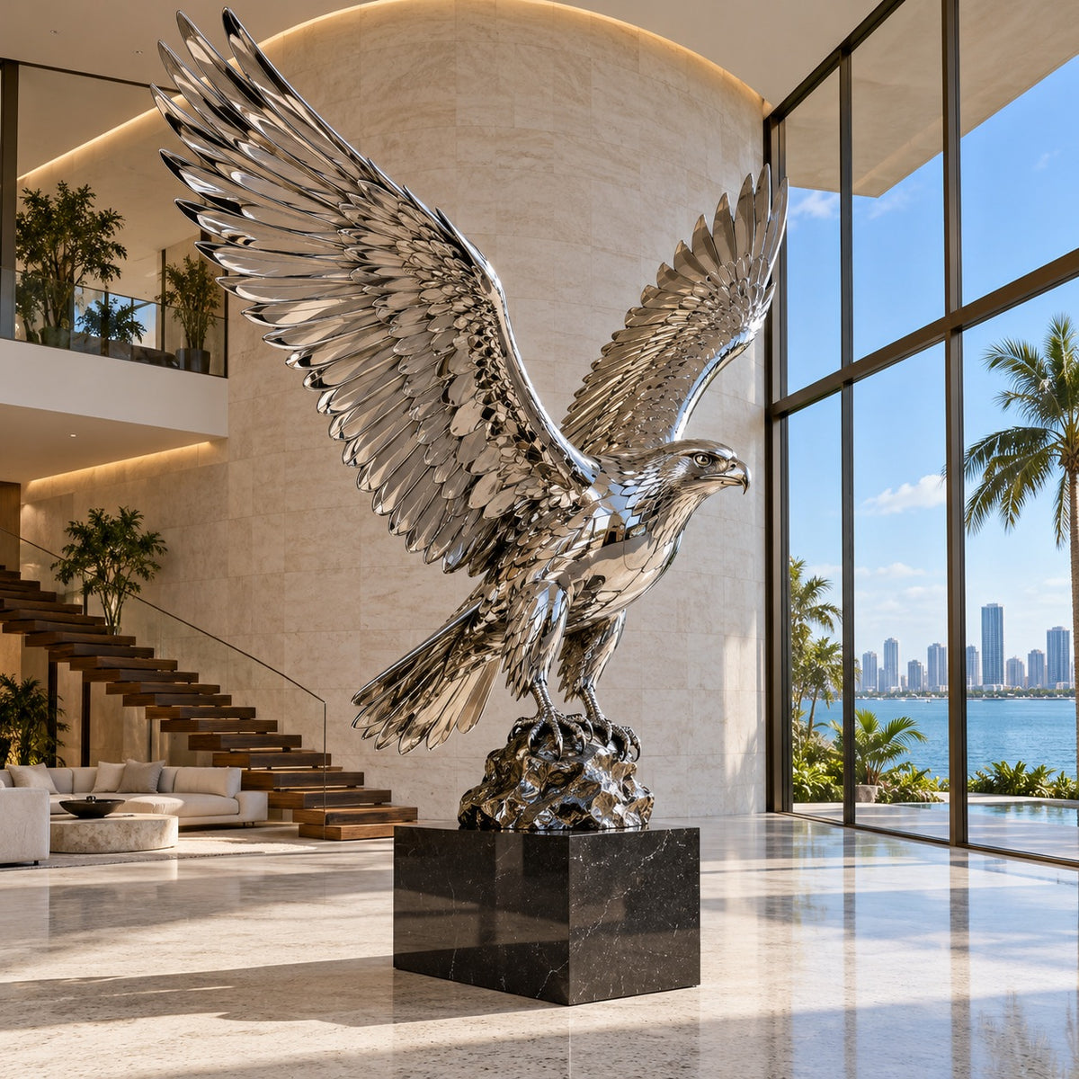 OSO Stainless Steel Sovereign Flight Falcon Sculpture
