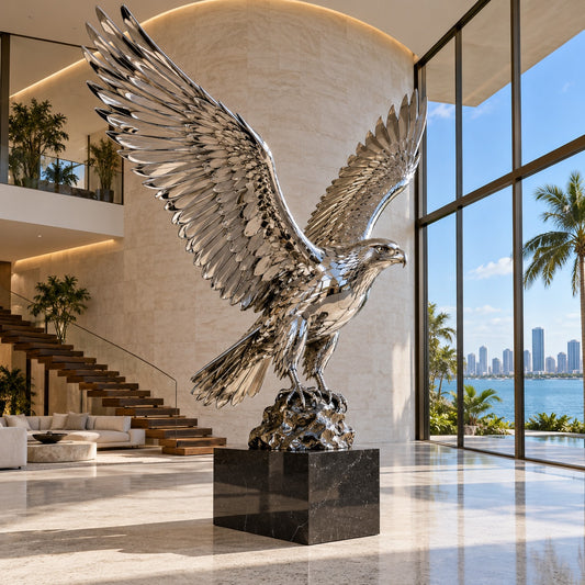 OSO Stainless Steel Sovereign Flight Falcon Sculpture