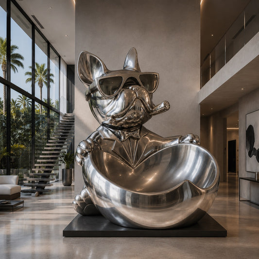 OSO Stainless Steel Baron de Luxe Sculpture OSO Stainless Steel Baron de Luxe Bulldog Sculpture Height: 19.6 inch (50 cm)