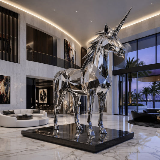 Stylish unicorn sculpture in a modern interior setting
