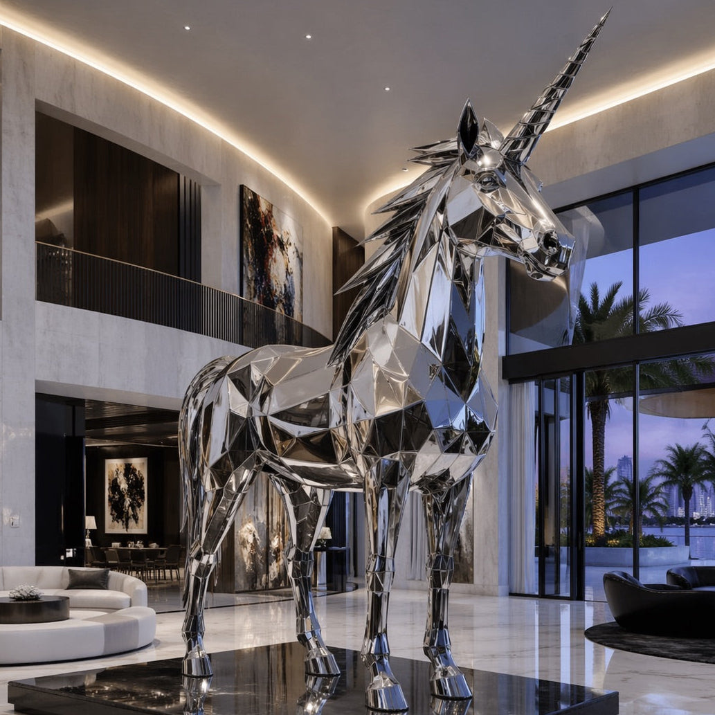 Stylish unicorn sculpture in a modern interior setting