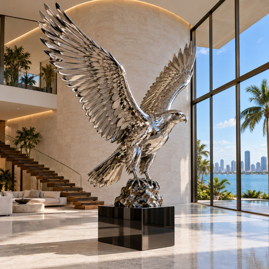 OSO Stainless Steel Sovereign Flight Falcon Sculpture