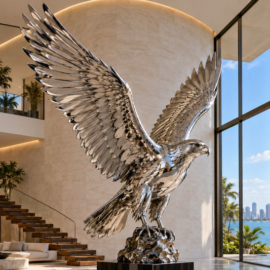 OSO Stainless Steel Sovereign Flight Falcon Sculpture