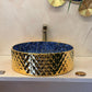 Rossella Fiorillo Ceramic Texture RF Eclisse Line Model Rombo OSL009 Blue RF Texture Interior Gold-plated Exterior Sink