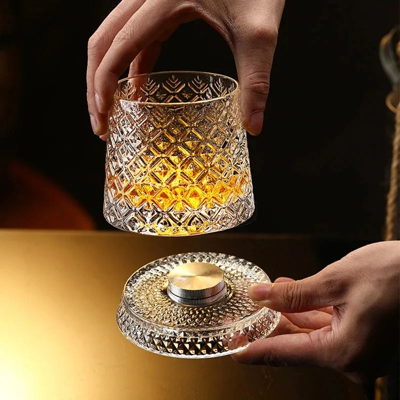 ArtZ® Tokyo Crystal Spinning Whiskey Glass and Base Japanese Tokyo Crystal Spinning Whiskey Glasses