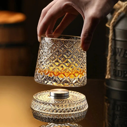 ArtZ® Tokyo Crystal Spinning Whiskey Glass and Base Japanese Tokyo Crystal Spinning Whiskey Glasses
